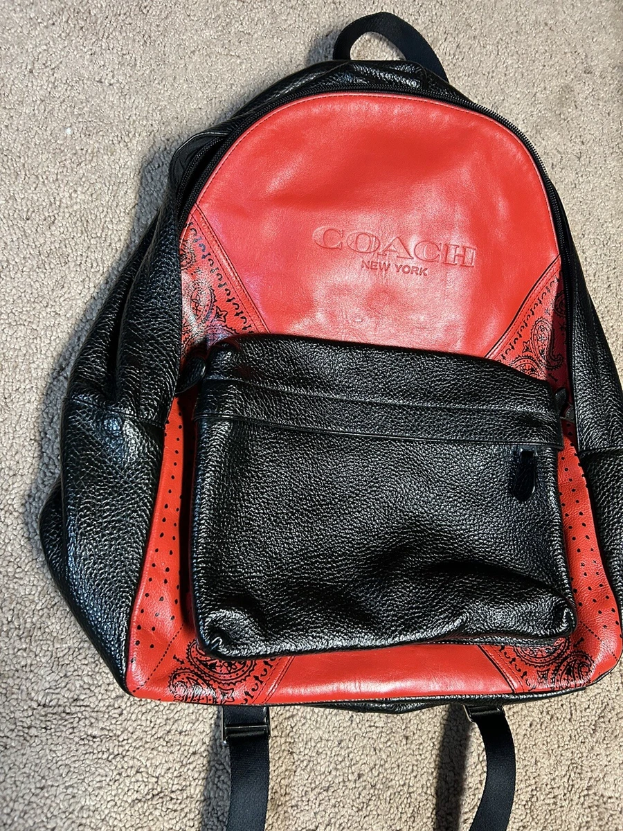 Coach Red and Black Leather Backpack Coach | Bags | Coach Leather Bandana Backpack Red | Poshmark main image 3