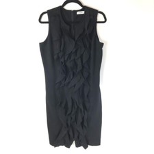 Calvin Klein Womens Sheath Dress Black Stretch Scoop Neck Sleeveless Ruffle 10