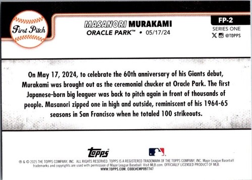 2025 Topps Masanori Murakami - Picture 2 of 2