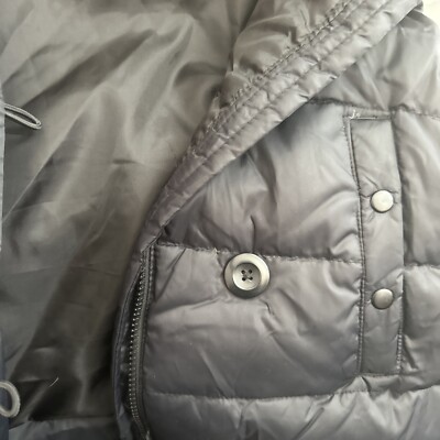 Gap Womens Short Puffer Down Vest Black Zip Detachable Hood Faux