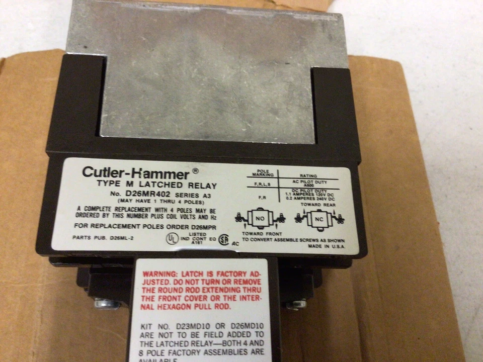 NUEVO, MARTILLO EATON/CUTLER D26MR402 TIPO M RELÉ 600V CON PESTILLO, SERIE A3 Foto 3 de 4