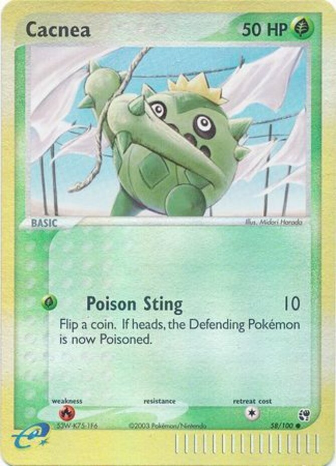 1x Cacnea - 58/100 - Common - Reverse Holo Heavily Played Pokemon EX - Sandstorm