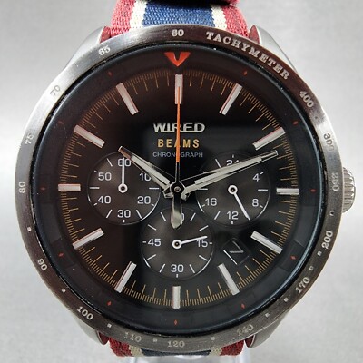 Seiko Wired Chronograph Watch Men 44mm Black Dial Silver Tone VK63