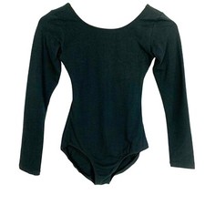 Eurotard Long Sleeve Leotard Black Bodysuit Adult Size XS Lined Front Scoop Neck