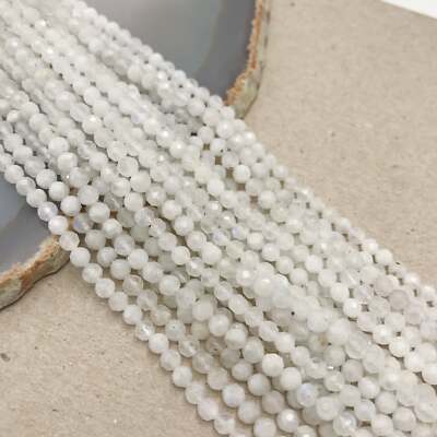 White Rainbow Moonstone Faceted Round Beads Size 2mm 3mm 3.5mm 4mm 15.5'' Strand