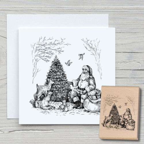 Stempel Weihnachtsmann im Wald - Motivstempel Holzstempel Scrapbooking Karten - Bild 1 von 6