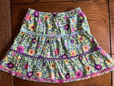 Hanna Andersson Tiered Skirt Girls Green Floral Ric Rac Trim Size 100  4 