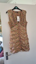 BNWT Zara Floral Ditsy Print Print Ruched Wiggle V Neck Dress M Medium 