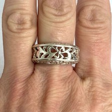 Sterling Silver 925 Filigree Openwork Scrollwork 10MM Wide Band Ring Sz 7.25