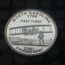 2001 North Carolina State Quarter 1st Flight W State Info  1oz .999 Silver Round