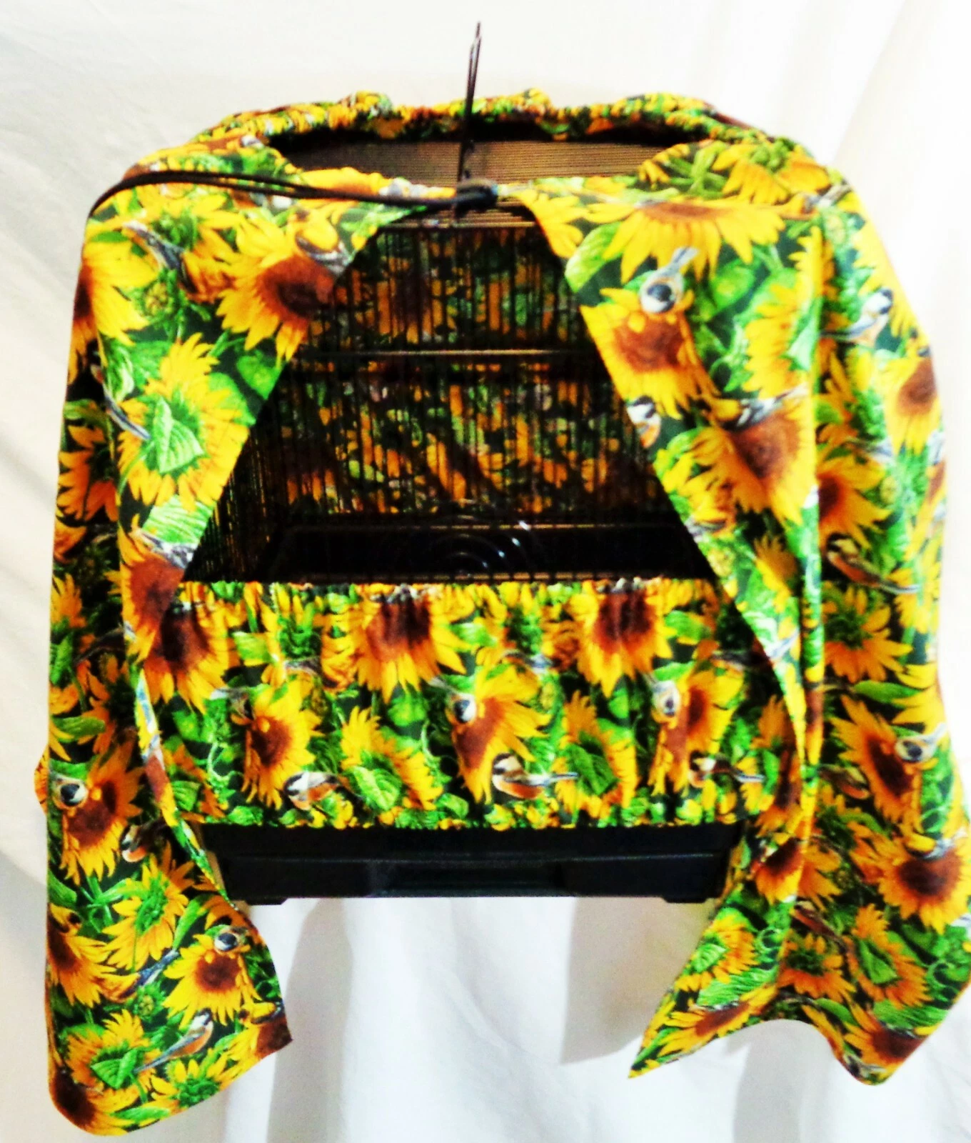 LARGE Bird CAGE Seed Catcher Skirt and Cover 2-pc. SET "SUNFLOWERS"