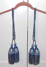 UNBRANDED BLUE & WHITE 2 PACK CURTAIN DRAPERY TASSEL ROPE TIE-BACKS