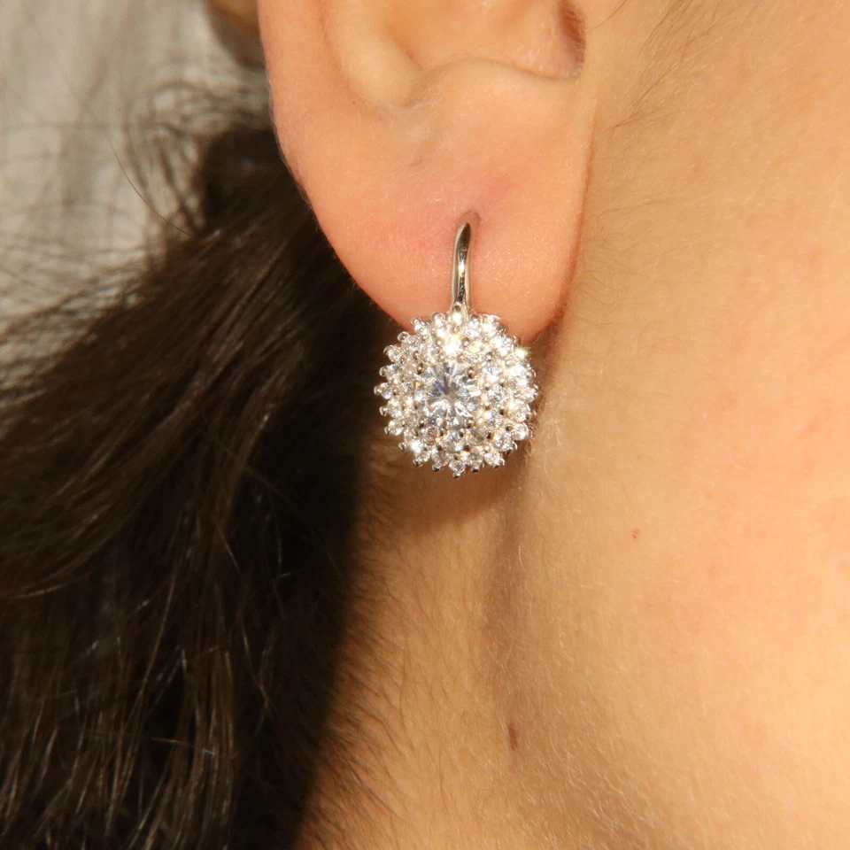 Orecchini argento 925 monachella rotonde rosone grande zirconi regalo compleanno - Immagine 3 di 4