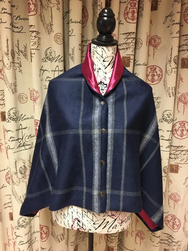 463. Handmade Blue check tweed with pink Cape Poncho - Image 4 of 4