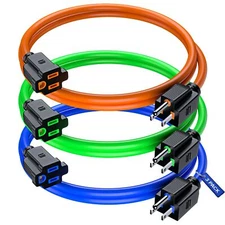 Extension Cord 1 Ft 3 Pack Multicolor Power Cords Indoor 16 Gauge Wire SJTW H...
