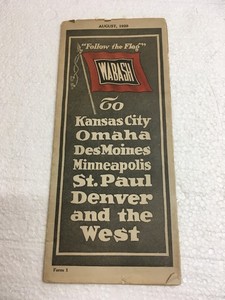 Vintage Wabash Railway Railroad Timetable August 1920 Pamphlet