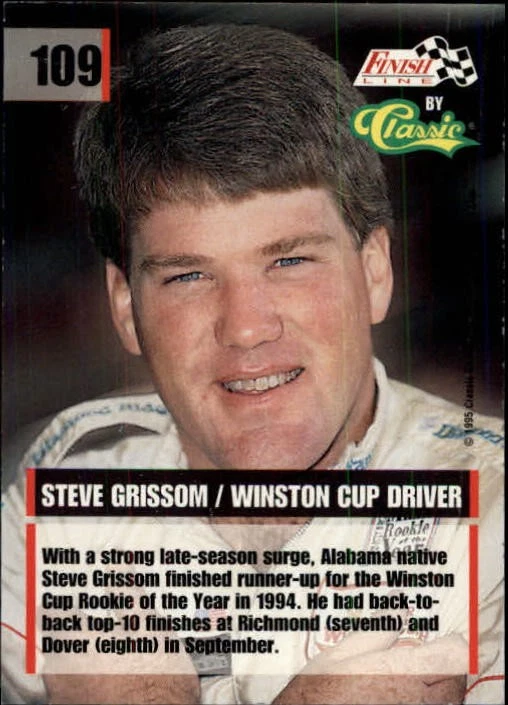 1995 Finish Line Silver #109 Steve Grissom - RAC - Image 2 of 2