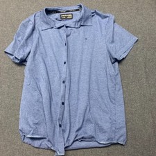 Calvin Klein Men  s Button-Front Polo Shirt Size L Blue Liquid Touch Short Sleeve