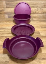 TUPPERWARE MICROWAVE COOKER - 4 PC SMART STEAMER STRAINER SET - PURPLE - 7512