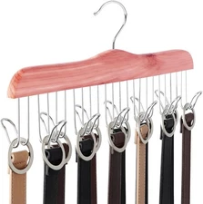 American Red Cedar Wood Belt Hanger, Belt Organizer Rack with 12 Metal Hooks,...