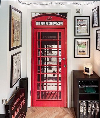 London Telephone Box Door Wrap, Single Piece Laminated Wrap, Red Phone Booth