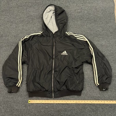 Vintage Y2K Adidas jacket Reversible Puffer Style Hooded Black