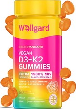 Vegan Vitamin D3 K2 Gummies 3000IU, Bone & Immune Support Orange 60 Count