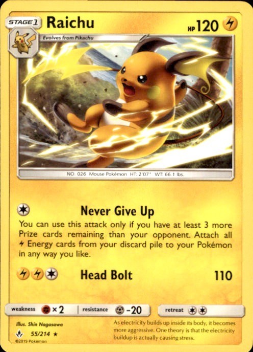 Raichu 55/214 Rare Unbroken Bonds Pokemon Near Mint