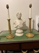 A Pair Of Bronze With Gilt Finish Candlestick Table Lamps.