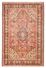 Vintage Red Traditional 4'1" x 6'6" Oriental Hand-Knotted Wool Area Rug