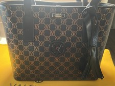 Valentino By Mario Valentino Prince Monogram Leather Tote Women's Black Handbag
