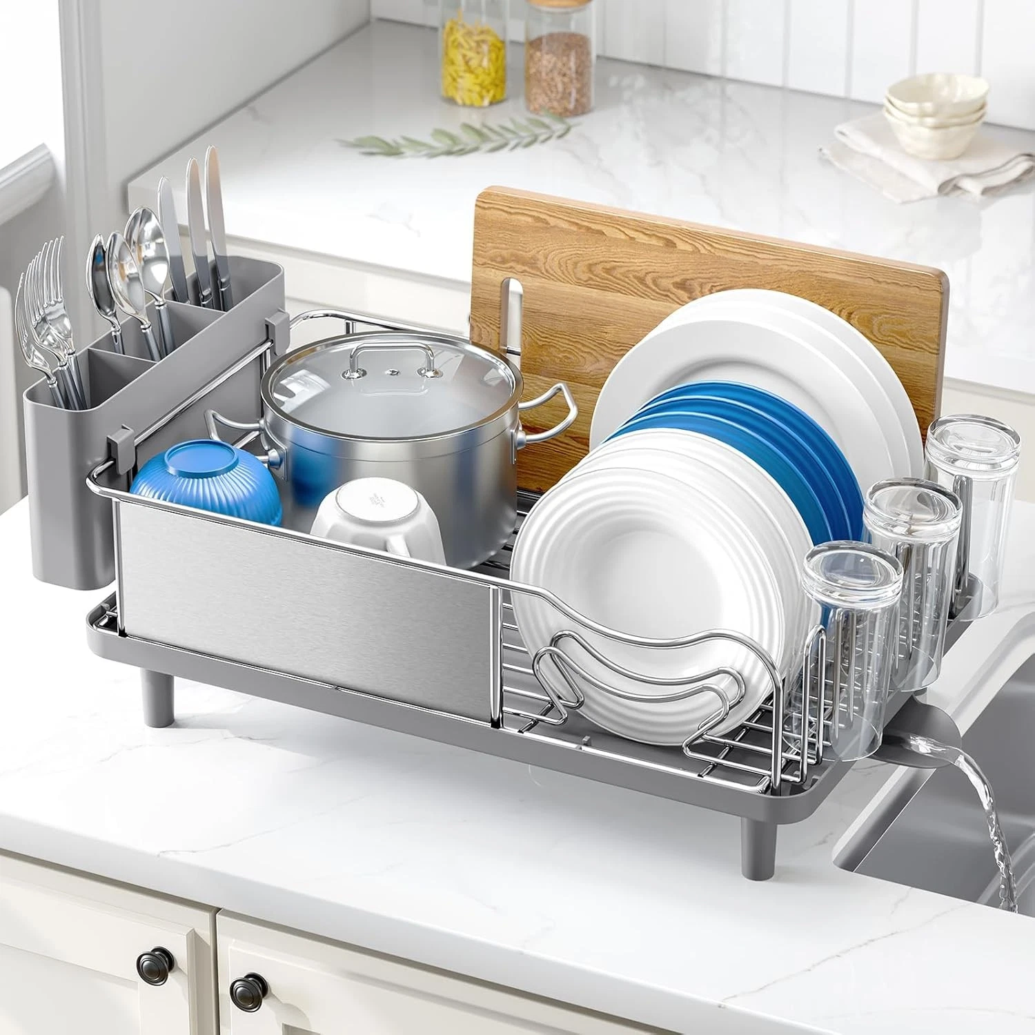 Stainless Steel Dish Drying Rack - Large Capacity Kitchen Counter Organizer Drai