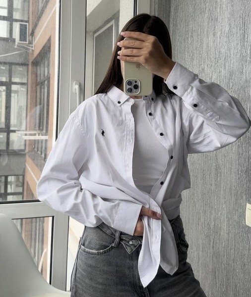 Women Polo Ralph Lauren Shirt White Cotton M #CJOT