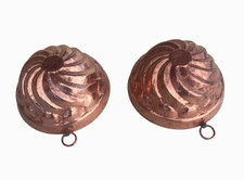 Pair Antique Copper Jelly Moulds Tinned Spiral Fluted Victorian Kitchenalia