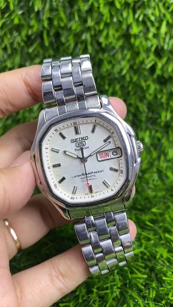 Rare Seiko 5 Superior Square SKZ035 Whirlpool White Dial Aging