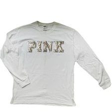 Victoria’s Secret PINK White Sequin/Bling L/S Shirt Size Medium/M EUC