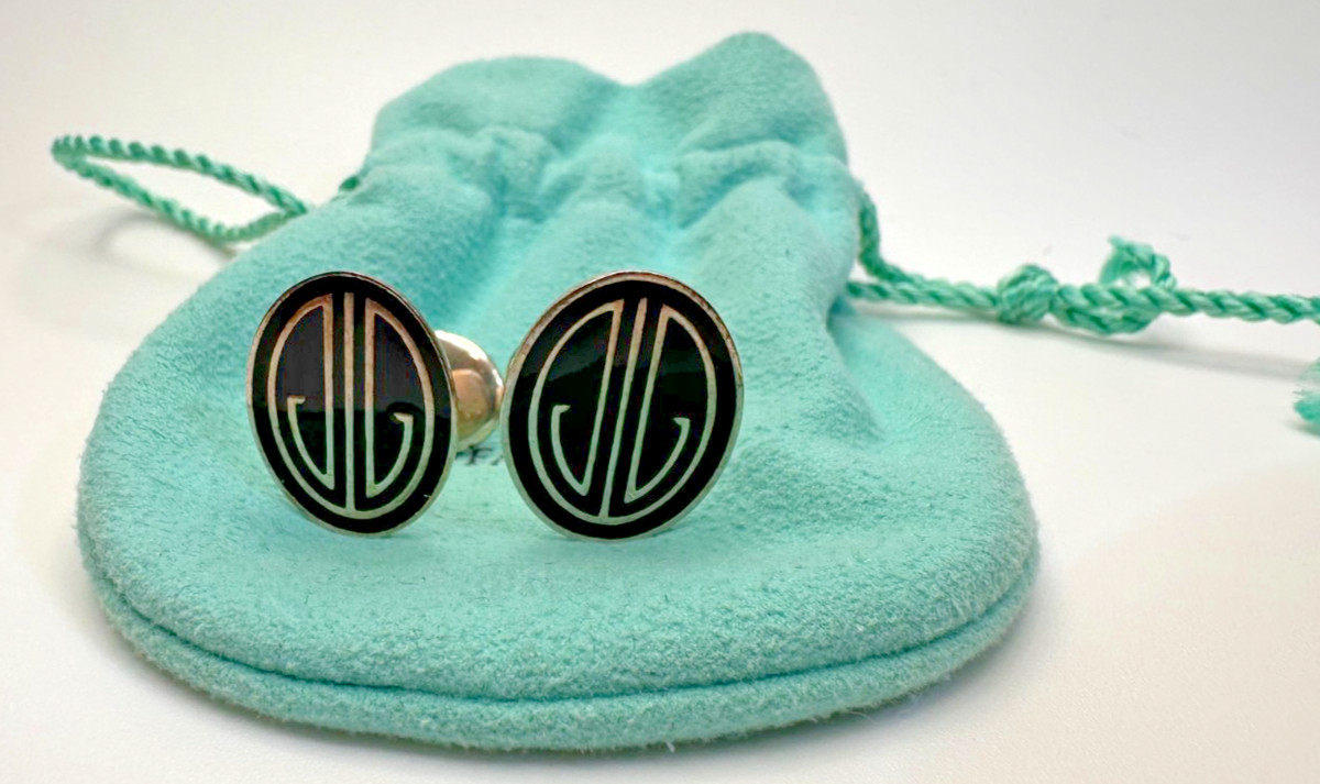 Tiffany & Co Sterling Silver & Enamel Ziegfeld Collection Great Gatsby Cufflinks