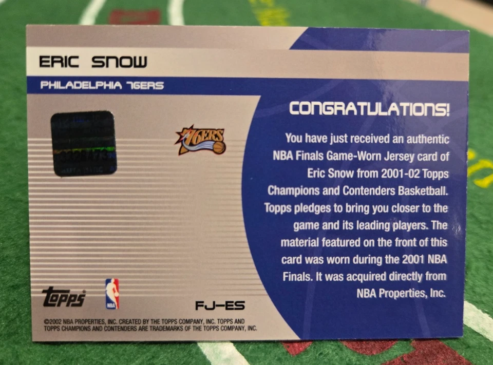 Tarjeta deportiva Topps TTC 2002 baloncesto Eric Snow juego usado final #fj-es Foto 2 de 3