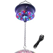 Disco Ball Motor with Chain, 5-9RPM Adjustable Speed, 24 LED Beads, Plug/Batt...