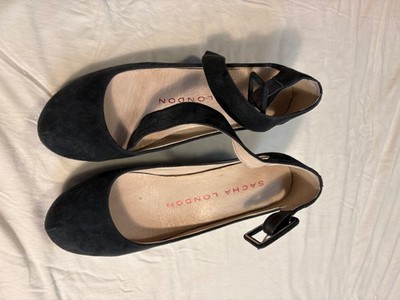 Sacha London ''Voila'' wedge Mary Janes. Dark grey suede, ankle strap with buckle