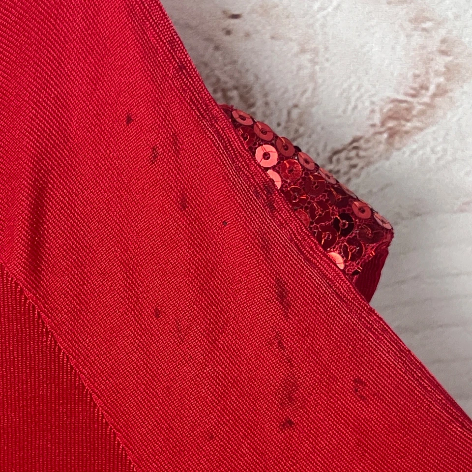 Blusa Slinky Brand Top Feminina L Vermelha Manga Recortada Túnica Lantejoulas Fenda Lateral Malha - Imagem 4 de 4