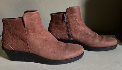 ECCO SKYLER BROWN LEATHER WEDGE ANKLE BOOTS ZIP UP WOMENS SZ EU 39 US 8/8.5
