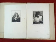 Lot engravings Boileau portrait Deveria Desenne Lutrine furme after letter