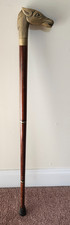 Vintage Brass Horse Head Handled Wood Cane Walking Stick Sectional 34" Long