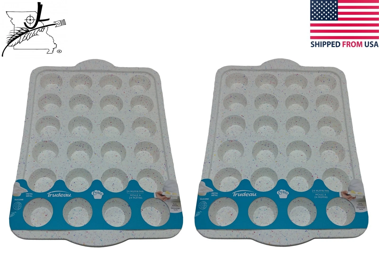 2x Trudeau Structure Soft Silicone 24 Mini Muffin Pans With Metal Frame 13x9.75"