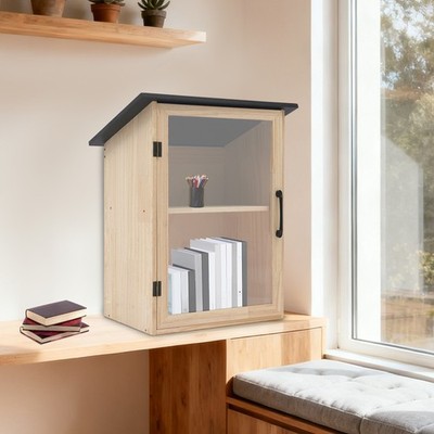 2-Tier Books Storage Box Newspapers Organizer Library Cabinet for Sharing Book
