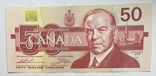 1988 CANADA 50 DOLLARS NOTE - p98a AUNC