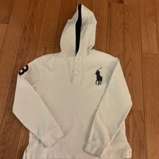 Polo Ralph Lauren Boys Hooded Shirt Long Sleeve White Size 7 Big Pony Logo