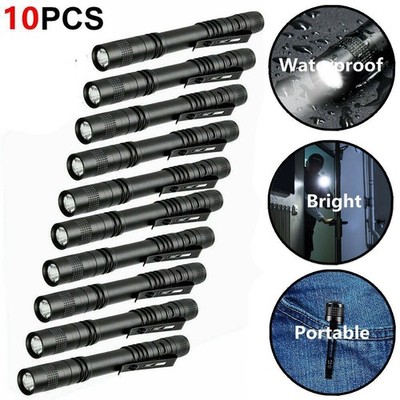 10 x LED Flashlight Clip Mini Light Penlight Pocket Portable Pen Torch Lamp