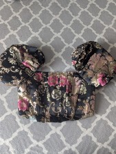 AKIRA Black Gold Pink Brocade Jacquard Floral Puff Sleeve Corset Top Size M